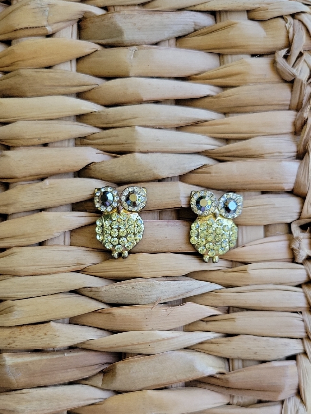 Gold Crystal Owl Stud Earrings Bling And Beautiful EUC
